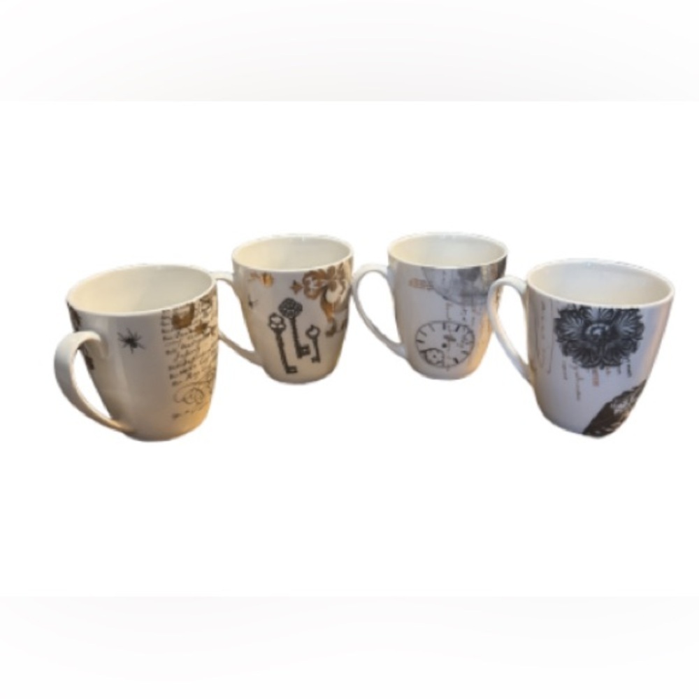 Lenox Monochrome Skull and Raven Mugs. Set of 4 - Picture 2 of 8